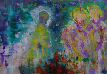 Painting titled "sacred meeting" by Ana Maria Guta, Original Artwork, Acrylic Mounted on Wood Stretcher frame