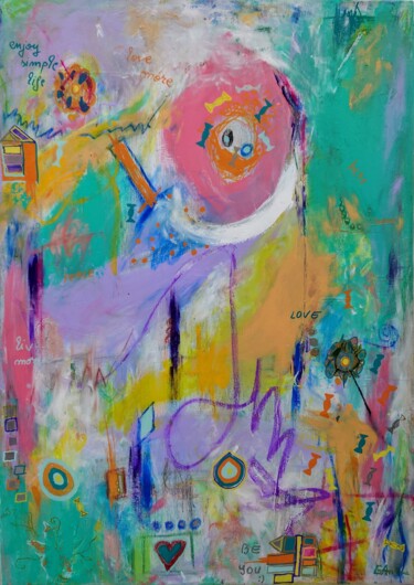 Schilderij getiteld "candy shop" door Ana Maria Guta, Origineel Kunstwerk, Acryl Gemonteerd op Frame voor houten brancard