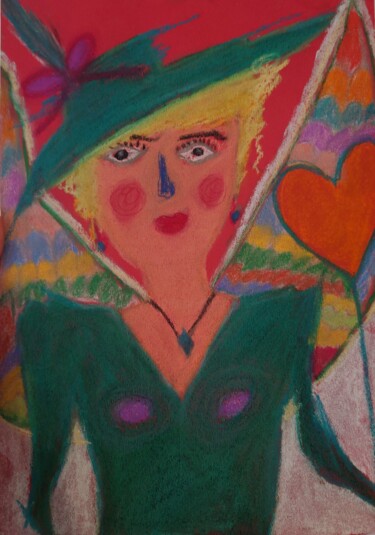 Painting titled "the green lady" by Ana Maria Guta, Original Artwork, Pastel