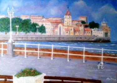 Painting titled "Gijon San Pedro" by Ana Maria Rodriguez (AnaRz), Original Artwork, Oil