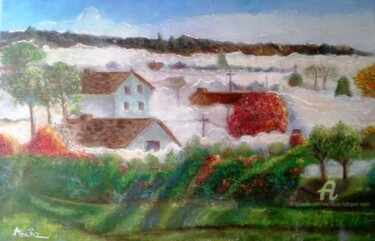 Painting titled "Automne brumeux" by Ana Maria Rodriguez (AnaRz), Original Artwork, Oil