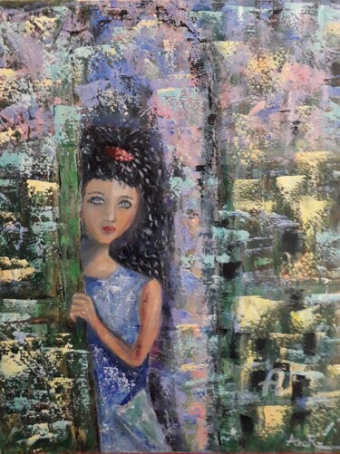 Painting titled "L'enfance bleue" by Ana Maria Rodriguez (AnaRz), Original Artwork, Oil