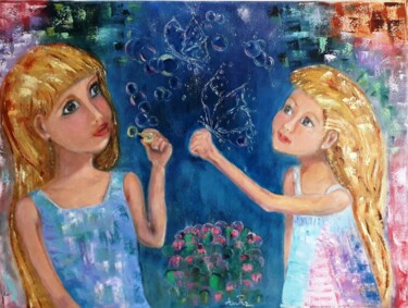Painting titled "Plasir d'enfants" by Ana Maria Rodriguez (AnaRz), Original Artwork, Oil