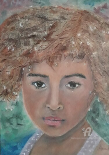 Peinture intitulée "Petite africaine se…" par Ana Maria Rodriguez (AnaRz), Œuvre d'art originale, Huile