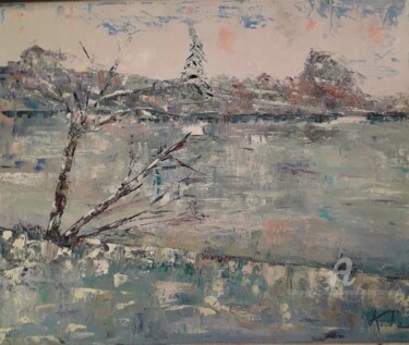 Painting titled "Paysage de neige" by Ana Maria Rodriguez (AnaRz), Original Artwork, Oil