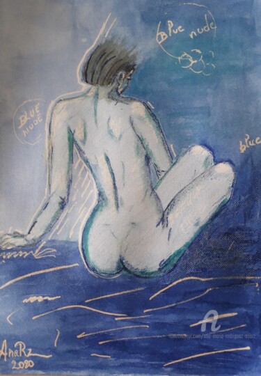 Zeichnungen mit dem Titel "Blue Nude" von Ana Maria Rodriguez (AnaRz), Original-Kunstwerk, Tinte