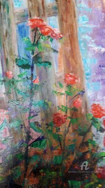 Schilderij getiteld "Roses dans l'enclos" door Ana Maria Rodriguez (AnaRz), Origineel Kunstwerk, Olie