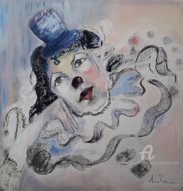 Painting titled "Le clown rêve de co…" by Ana Maria Rodriguez (AnaRz), Original Artwork, Oil
