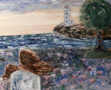 Painting titled "Le phare" by Ana Maria Rodriguez (AnaRz), Original Artwork, Oil