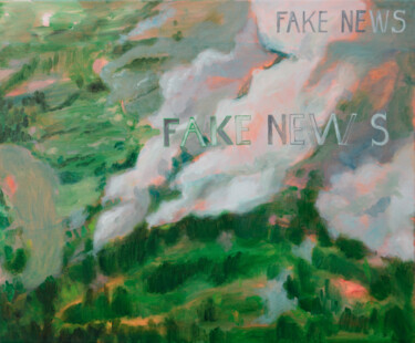 Painting titled "Fake News" by Ana Marković, Original Artwork, Oil Mounted on Wood Stretcher frame