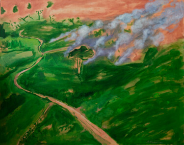 Pittura intitolato "Amazon's on fire!" da Ana Marković, Opera d'arte originale, Olio