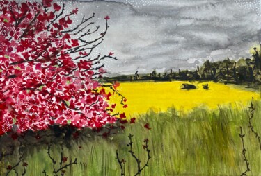 Painting titled "RED FLOWERS" by Ana Ozz, Original Artwork, Watercolor