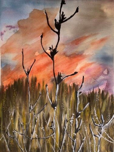 Malerei mit dem Titel "Red sunset" von Ana Ozz, Original-Kunstwerk, Aquarell