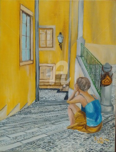 Pintura intitulada "espera-num-beco-de-…" por Ana Pacheco, Obras de arte originais, Óleo