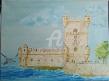 Painting titled "lisboa-e-a-sua-torr…" by Ana Pacheco, Original Artwork, Oil