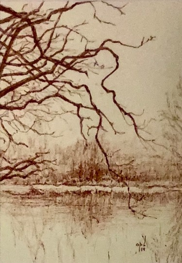 Drawing titled "Paisagem de inverno" by Ana Lima, Original Artwork, Ink Mounted on Other rigid panel