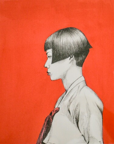 Zeichnungen mit dem Titel "Hanbok I" von Ana Lima, Original-Kunstwerk, Gel Stift Auf Metall montiert