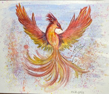 Disegno intitolato "Rising of the Phoen…" da Ana Livia Perin Costa (naliviz Art), Opera d'arte originale, Acquarello