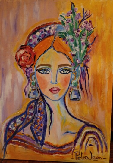 Painting titled "MI VOZ" by Ana Petra León, Original Artwork, Acrylic Mounted on Wood Stretcher frame