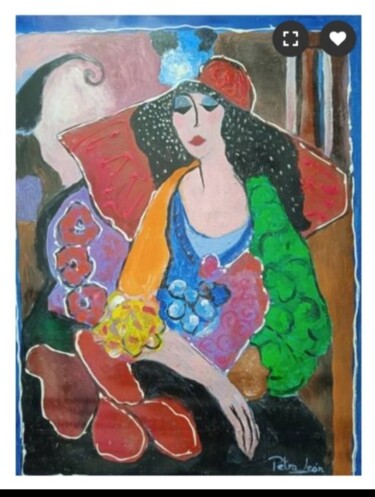 Painting titled "MUJER CON PAMELA" by Ana Petra León, Original Artwork, Acrylic Mounted on Wood Stretcher frame