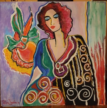 Painting titled "CUENTAME" by Ana Petra León, Original Artwork, Acrylic Mounted on Wood Panel