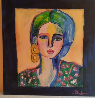 Painting titled "OJOS VERDES" by Ana Petra León, Original Artwork, Acrylic Mounted on Wood Stretcher frame