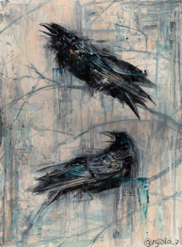 Картина под названием "Вороны" - Алена Ковтун, Подлинное произведение искусства, Гуашь
