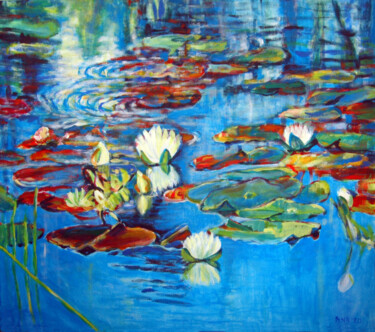 Painting titled "Water lilies" by Ana Smarz, Original Artwork, Acrylic