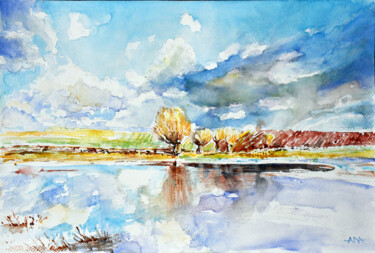 Malarstwo zatytułowany „Wiosna nad rzeką” autorstwa Ana Smarz, Oryginalna praca, Akwarela