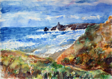 Painting titled "Ocean w pobliży Qui…" by Ana Smarz, Original Artwork, Watercolor