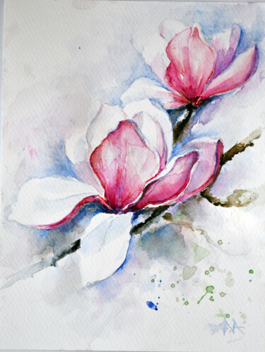 Painting titled "Magnolie" by Ana Smarz, Original Artwork, Watercolor