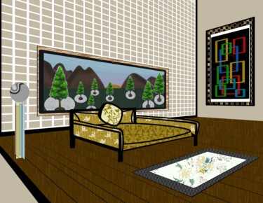 Цифровое искусство под названием "Modern Living-room" - Ana Teresa Dias Da Silva, Подлинное произведение искусства, Цифровая…