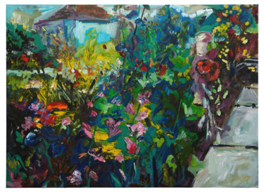 Painting titled "Old garden" by Asavei, Original Artwork, Oil Mounted on Wood Panel