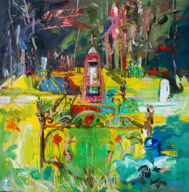 Painting titled "The last garden" by Asavei, Original Artwork, Oil Mounted on Wood Panel