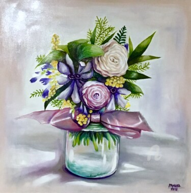Painting titled "Fiori di San Valent…" by Maria Anabel Rauber, Original Artwork, Oil Mounted on Wood Stretcher frame
