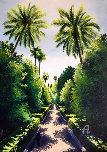 Painting titled "Jardines del Real A…" by Maria Anabel Rauber, Original Artwork, Oil Mounted on Wood Stretcher frame