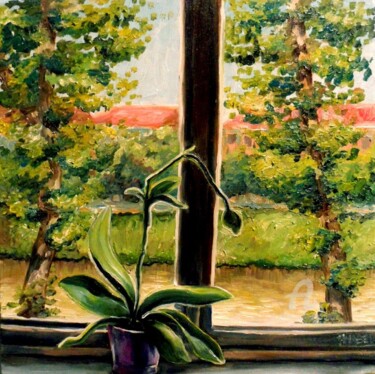 Pittura intitolato "Orchidea alla fines…" da Maria Anabel Rauber, Opera d'arte originale, Olio