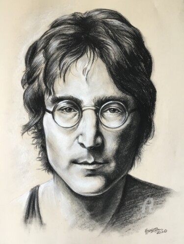 Dessin intitulée "J. Lennon" par Maria Anabel Rauber, Œuvre d'art originale, Fusain