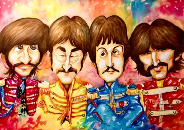 Pintura intitulada "The Beatles" por Maria Anabel Rauber, Obras de arte originais, Aquarela