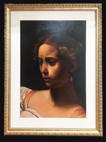 Pintura intitulada "Cabeza de Judith de…" por Anabella Silvia Chalu, Obras de arte originais, Óleo Montado em Painel de made…