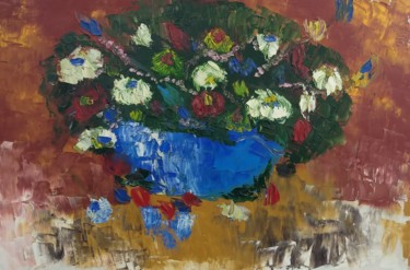 Painting titled "Flores espatuladas…" by Ana Cristina Ventura, Original Artwork, Oil