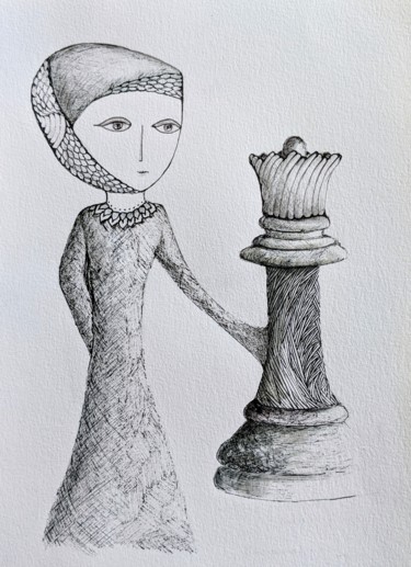 Drawing titled "Queen chest" by Ana Colombo, Original Artwork, Ink