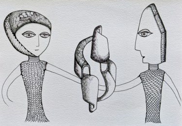 Dibujo titulada "Eyes" por Ana Colombo, Obra de arte original, Tinta