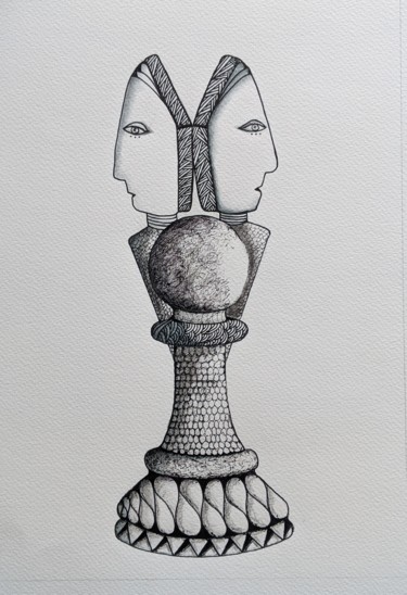 Drawing titled "Two faces" by Ana Colombo, Original Artwork, Ink