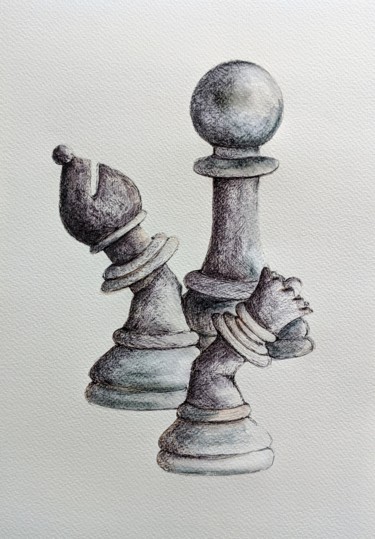 Dibujo titulada "The pawn, the Bisho…" por Ana Colombo, Obra de arte original, Tinta