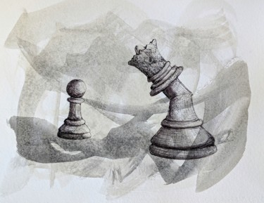 Dibujo titulada "Pawn & queen" por Ana Colombo, Obra de arte original, Tinta