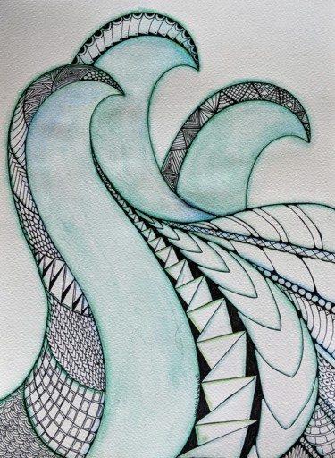 Dibujo titulada "Waves" por Ana Colombo, Obra de arte original, Tinta