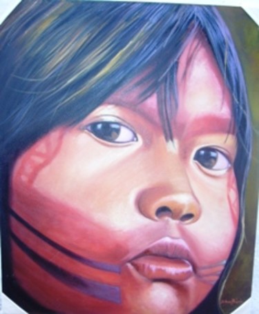 Pintura intitulada "rosto de india do x…" por Laurindo Joao Dos Santos Lauro, Obras de arte originais
