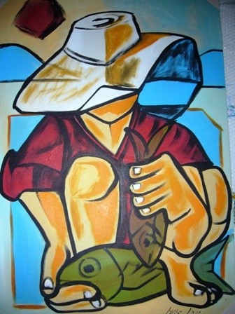 Pintura intitulada "pescador estilisado" por Laurindo Joao Dos Santos Lauro, Obras de arte originais