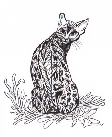 Dessin intitulée "My magical cat" par Ana Felidae, Œuvre d'art originale, Marqueur